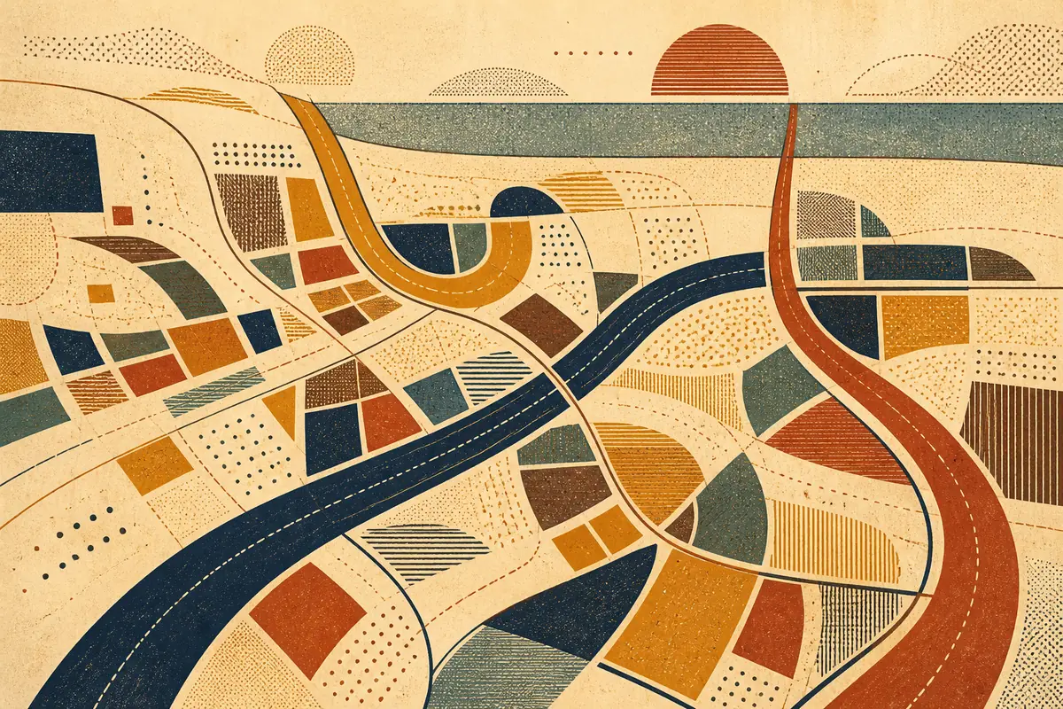 Abstract illustrated map composition for Eccles, United Kingdom