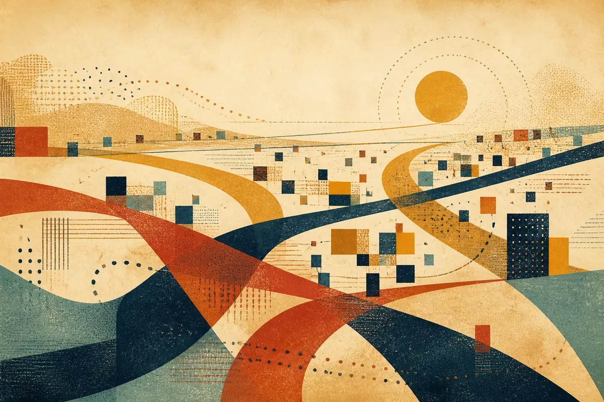 Abstract illustrated map composition for Esher, United Kingdom