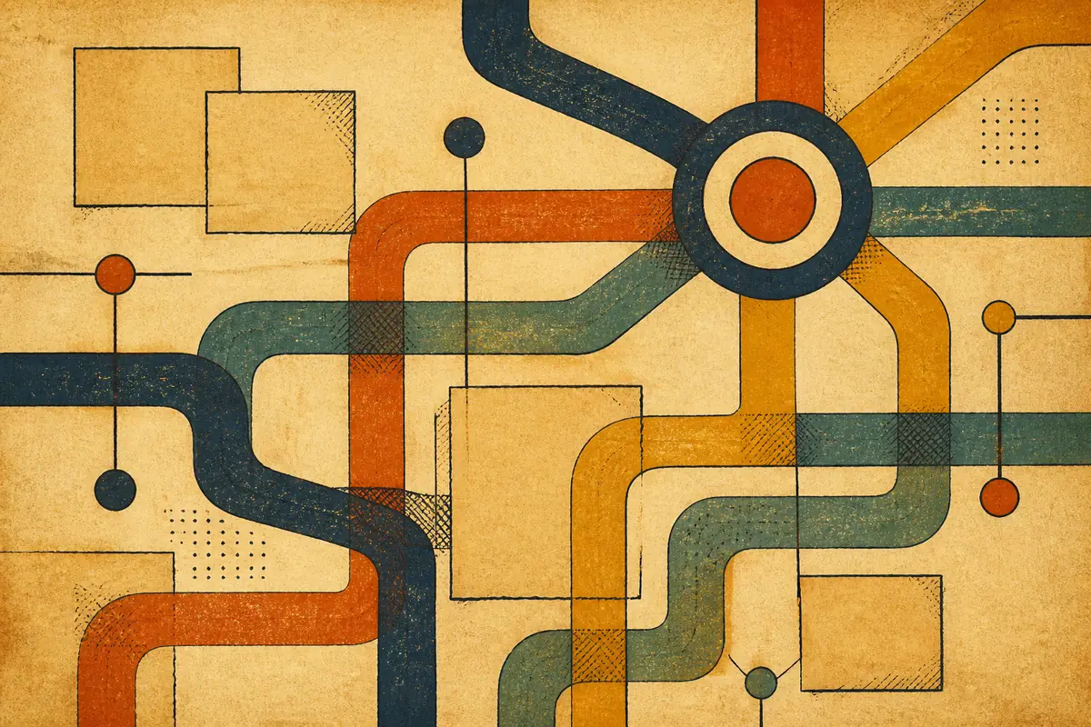 Abstract illustrated map composition for Feltham, United Kingdom