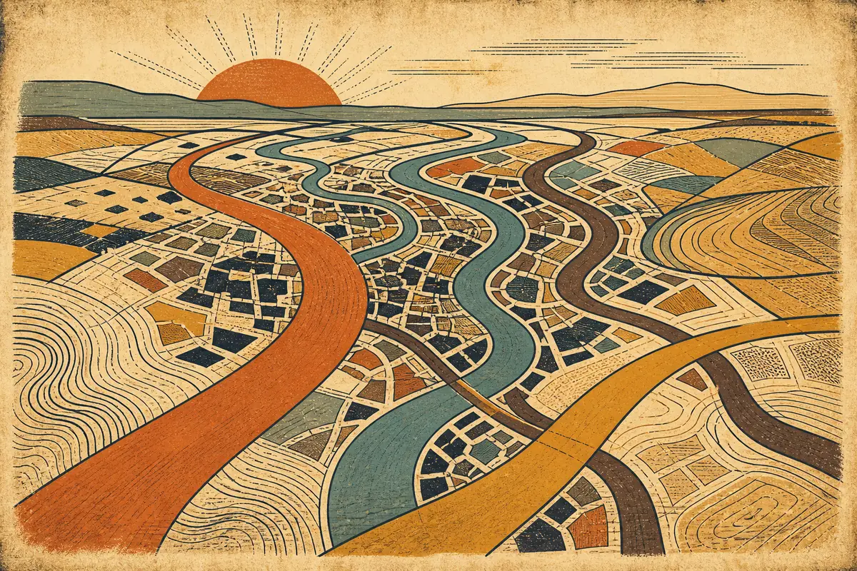 Abstract illustrated map composition for Gloucester, United Kingdom