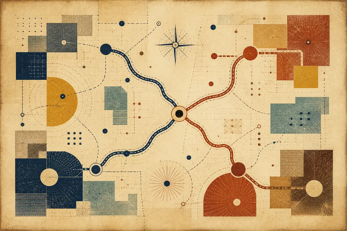 Abstract illustrated map composition for Great Malvern, United Kingdom