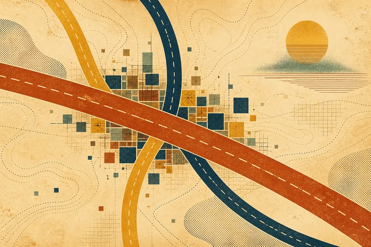 Abstract illustrated map composition for Great Sankey, United Kingdom