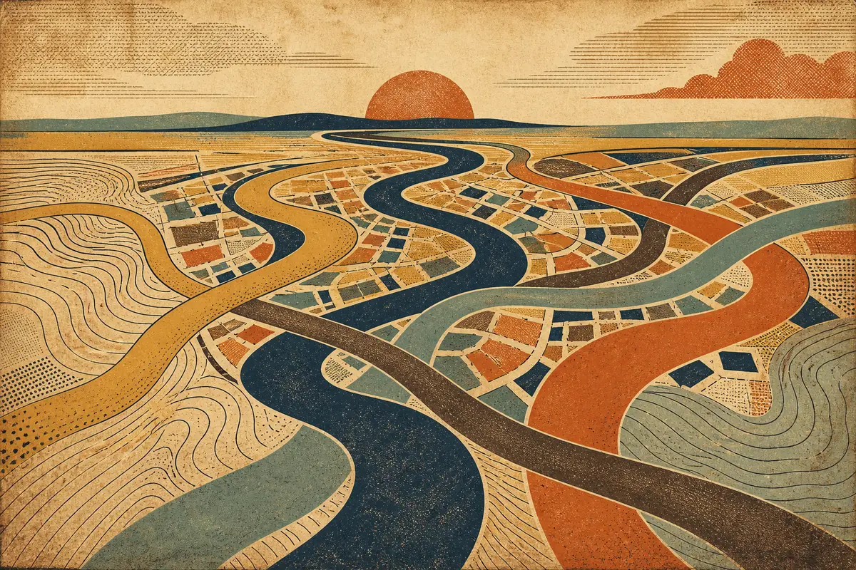 Abstract illustrated map composition for Guildford, United Kingdom