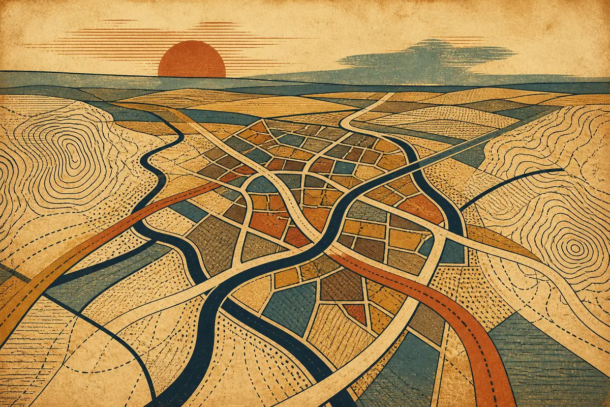 Abstract illustrated map composition for Hayes, United Kingdom
