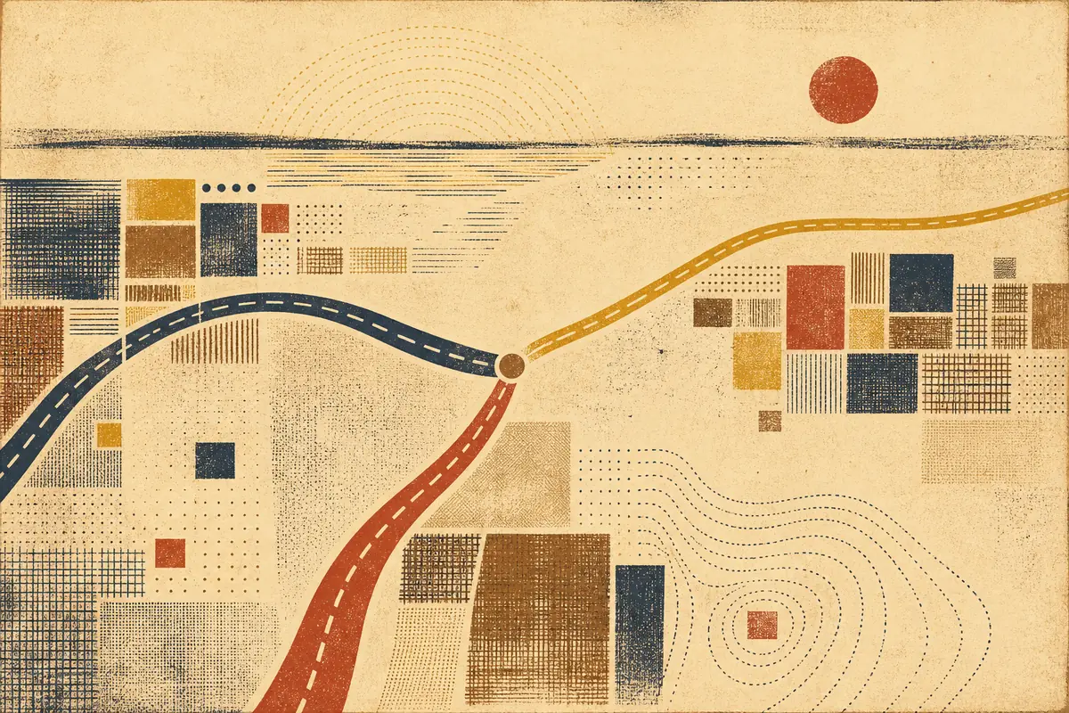 Abstract illustrated map composition for Hitchin, United Kingdom