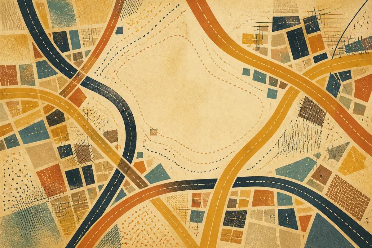 Abstract illustrated map composition for Hucknall, United Kingdom