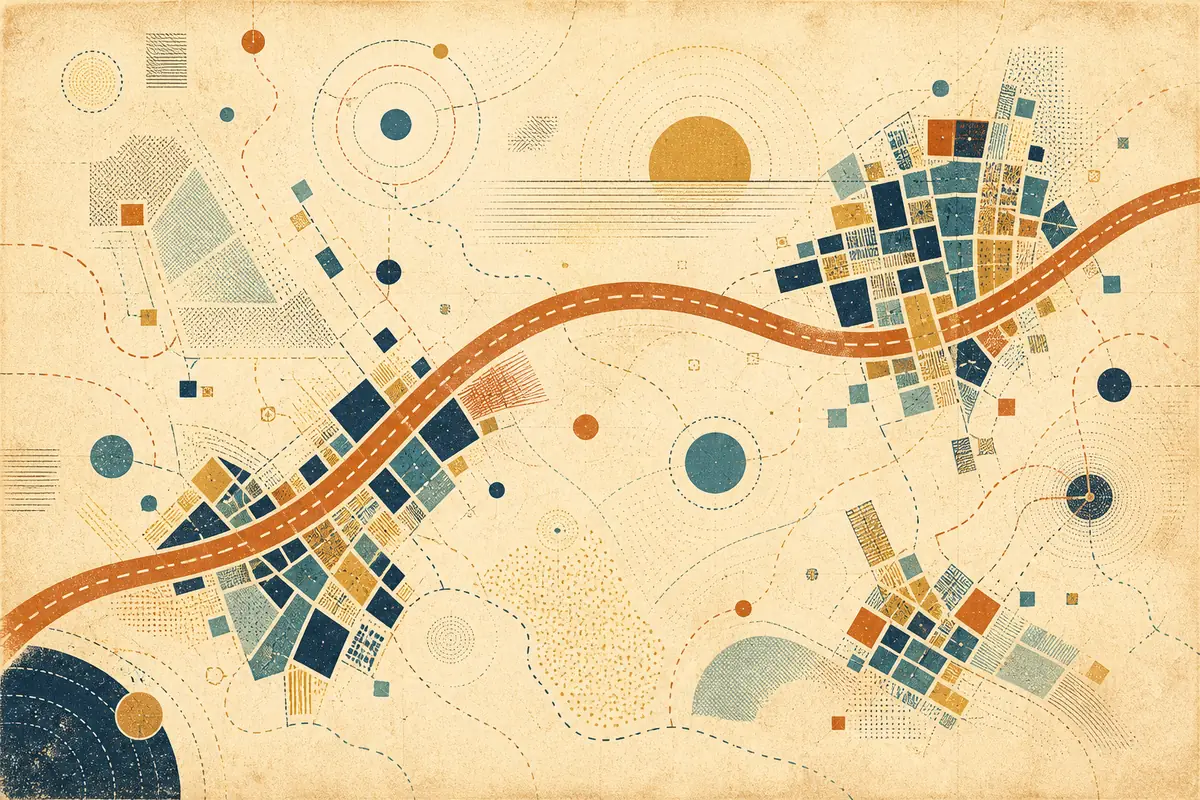 Abstract illustrated map composition for Huyton, United Kingdom