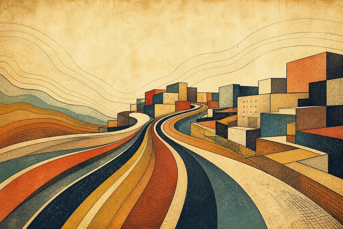 Abstract illustrated map composition for Ipswich, United Kingdom