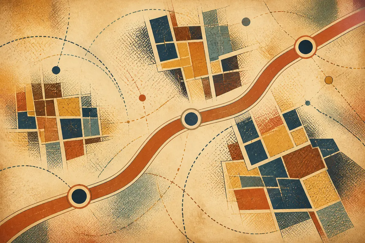 Abstract illustrated map composition for Kidderminster, United Kingdom