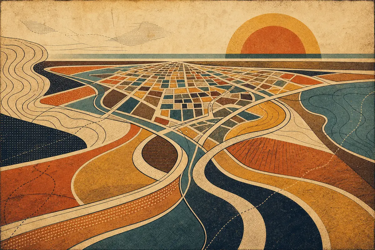 Abstract illustrated map composition for Kingston upon Hull, United Kingdom