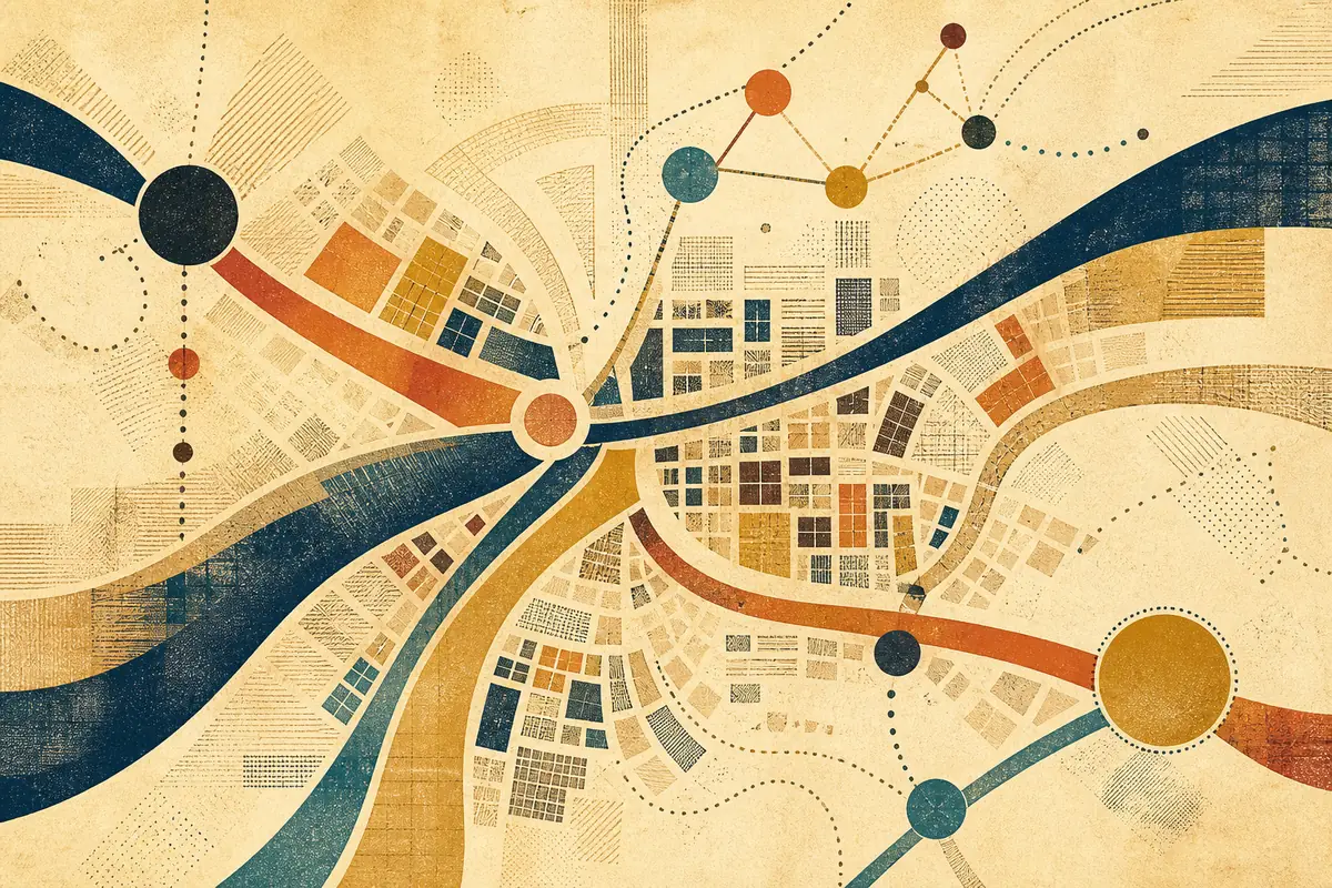 Abstract illustrated map composition for Kingston upon Thames, United Kingdom