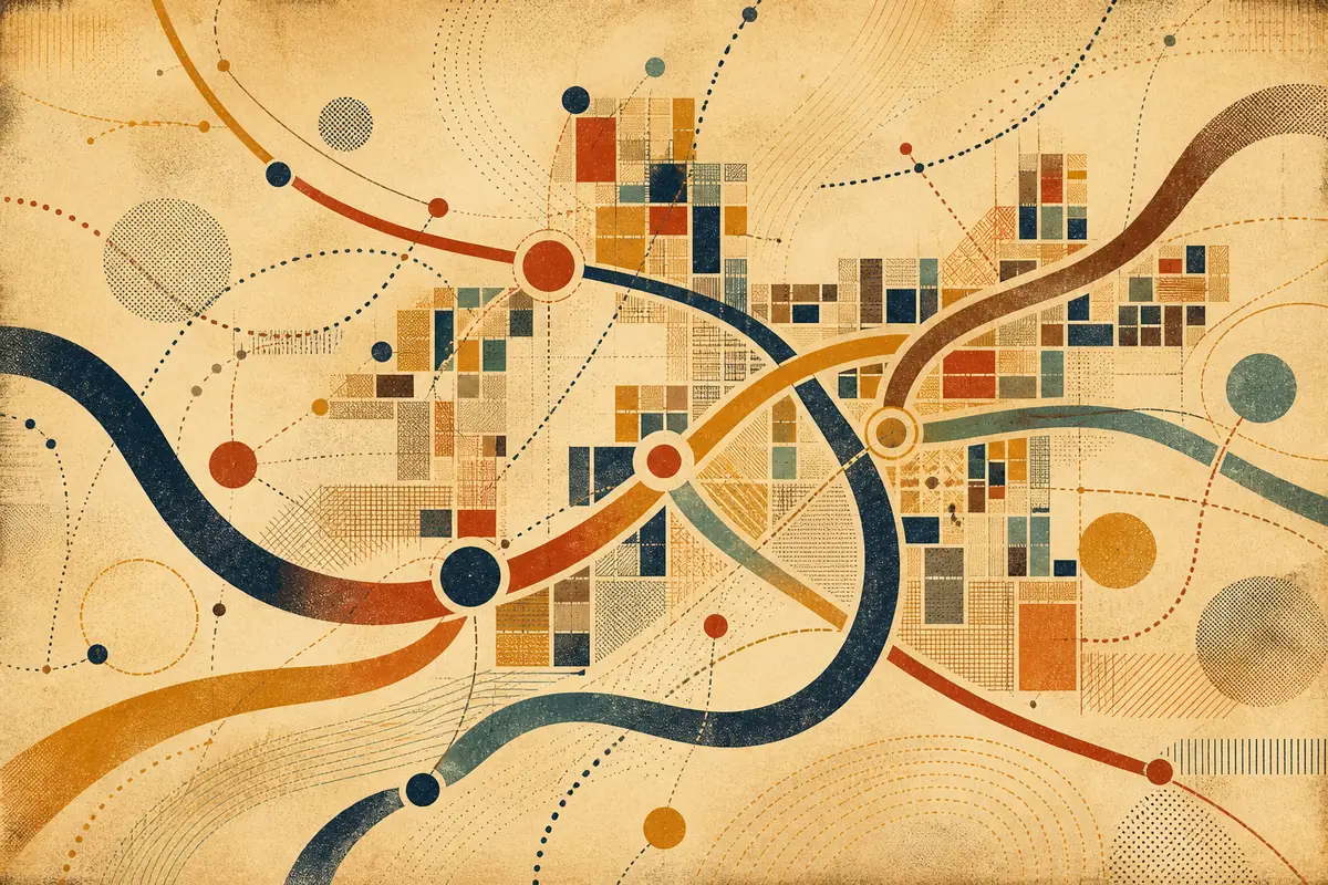 Abstract illustrated map composition for Kirkby, United Kingdom