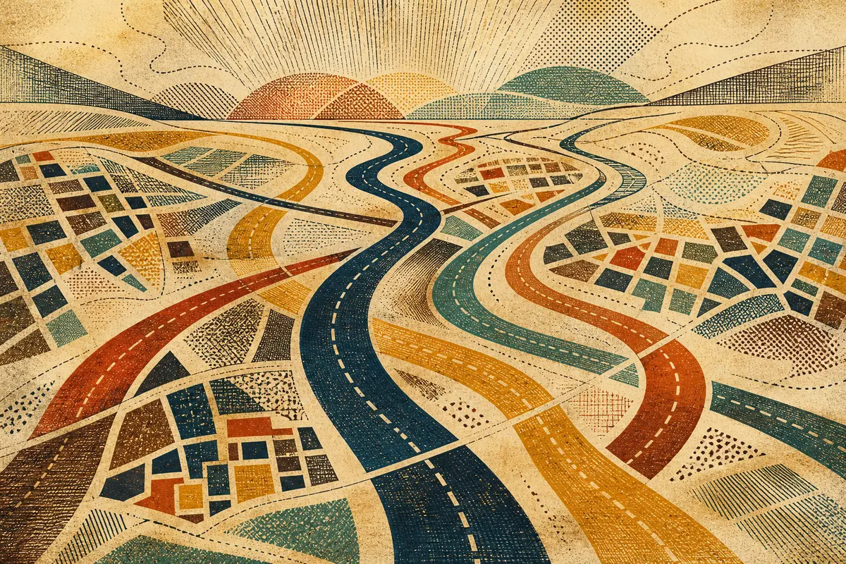 Abstract illustrated map composition for Lancaster, United Kingdom