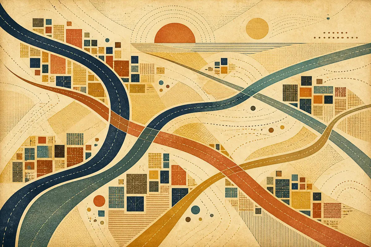 Abstract illustrated map composition for Long Eaton, United Kingdom