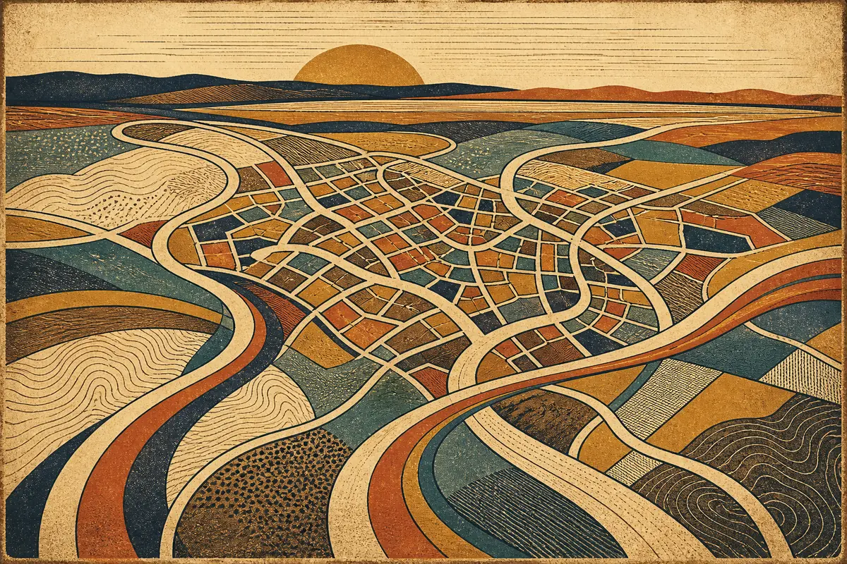 Abstract illustrated map composition for Maidstone, United Kingdom