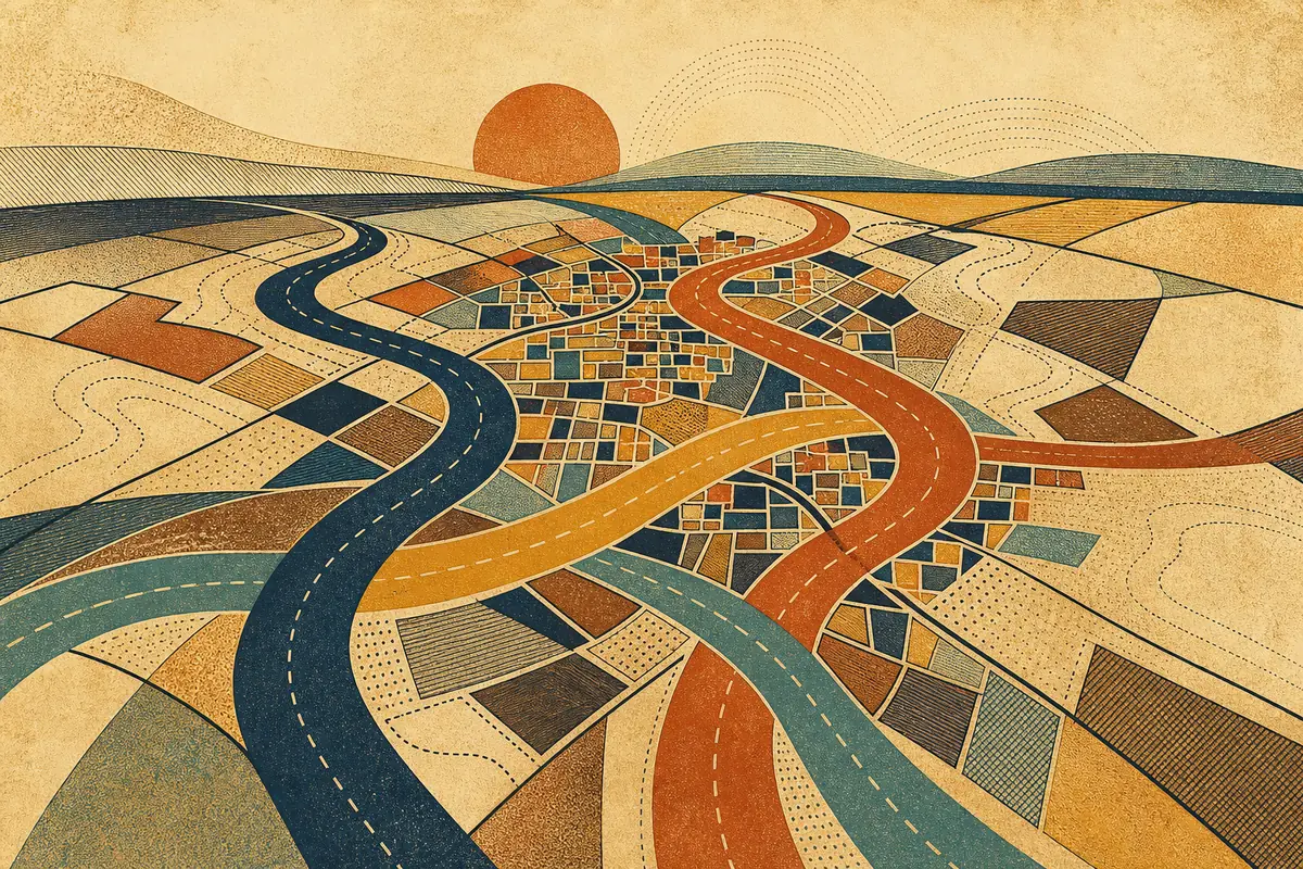 Abstract illustrated map composition for Mansfield, United Kingdom