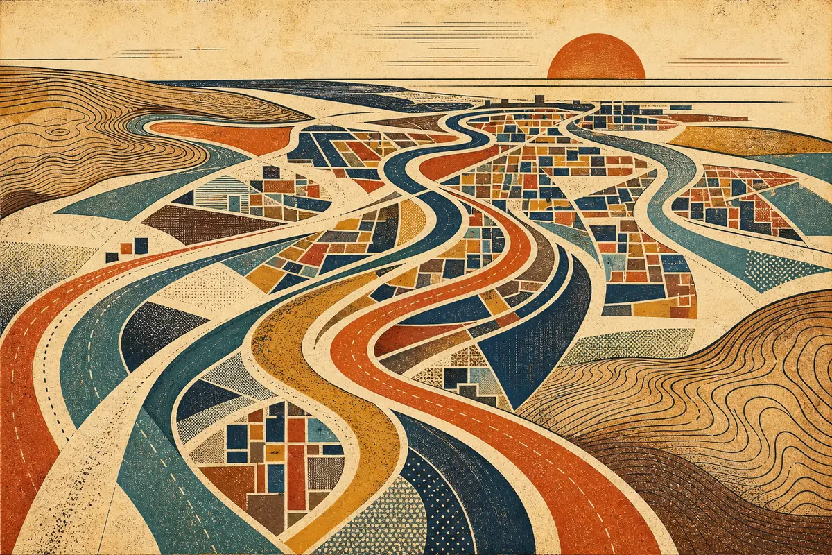 Abstract illustrated map composition for Middlesbrough, United Kingdom