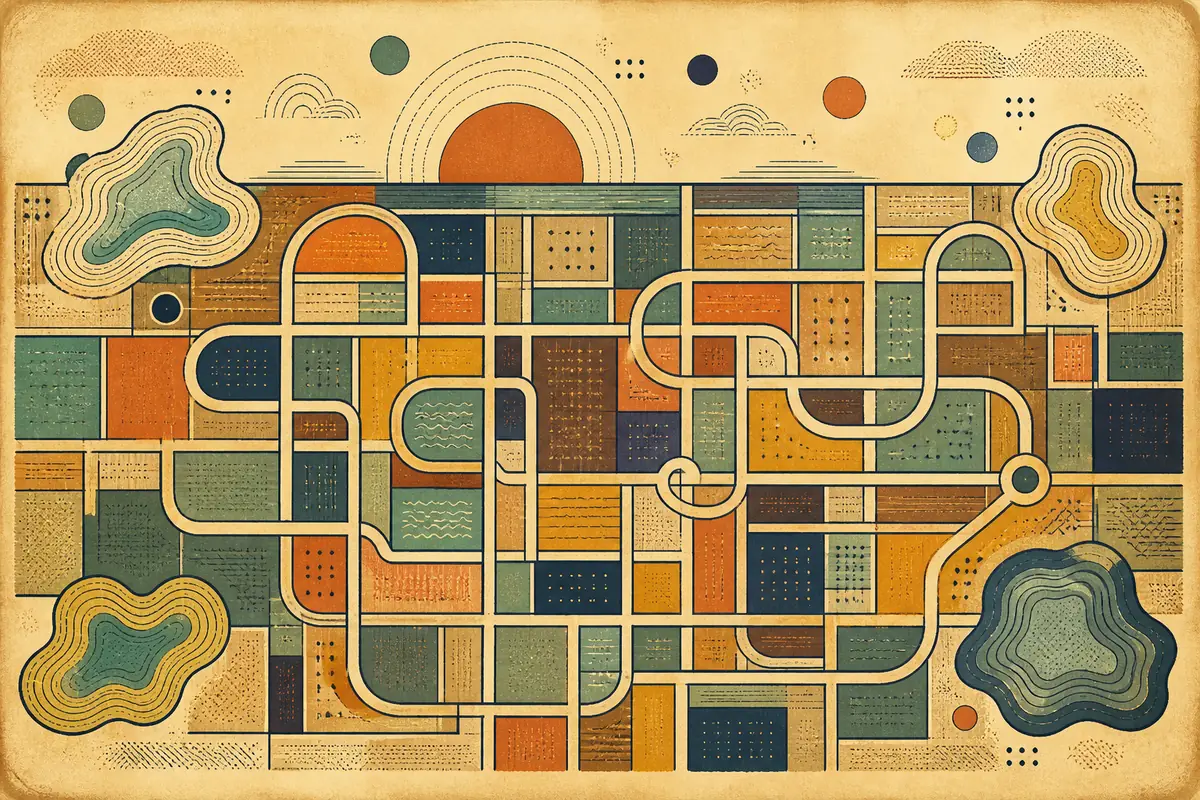 Abstract illustrated map composition for Milton Keynes, United Kingdom