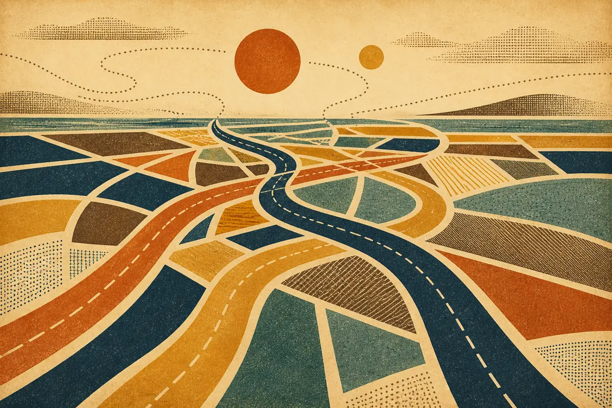 Abstract illustrated map composition for Mitcham, United Kingdom