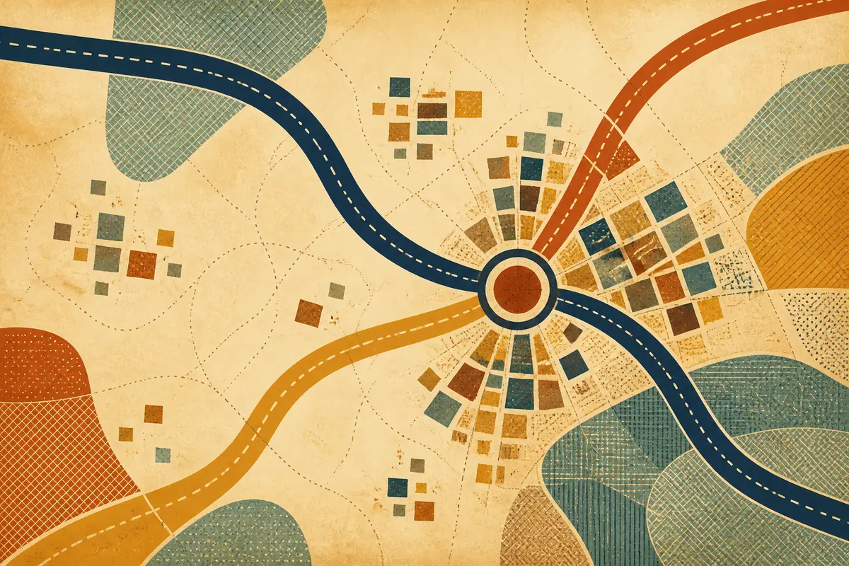 Abstract illustrated map composition for Motherwell, United Kingdom