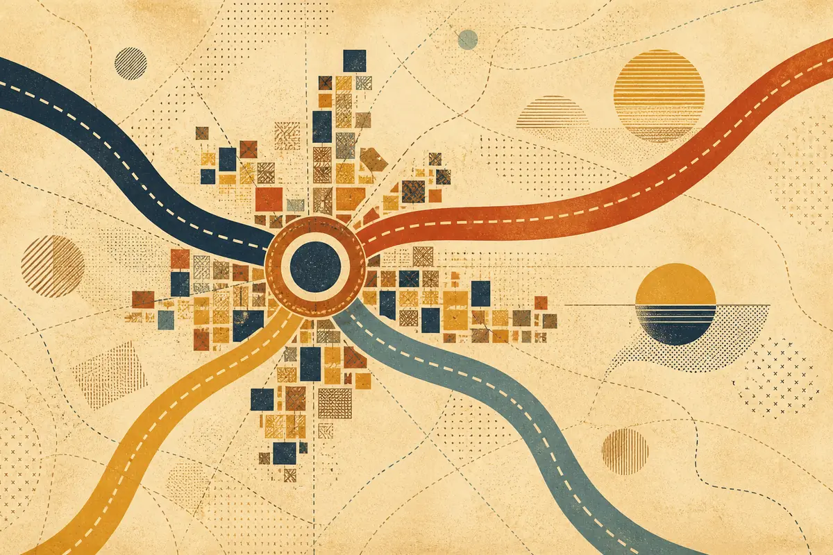 Abstract illustrated map composition for Newark upon Trent, United Kingdom