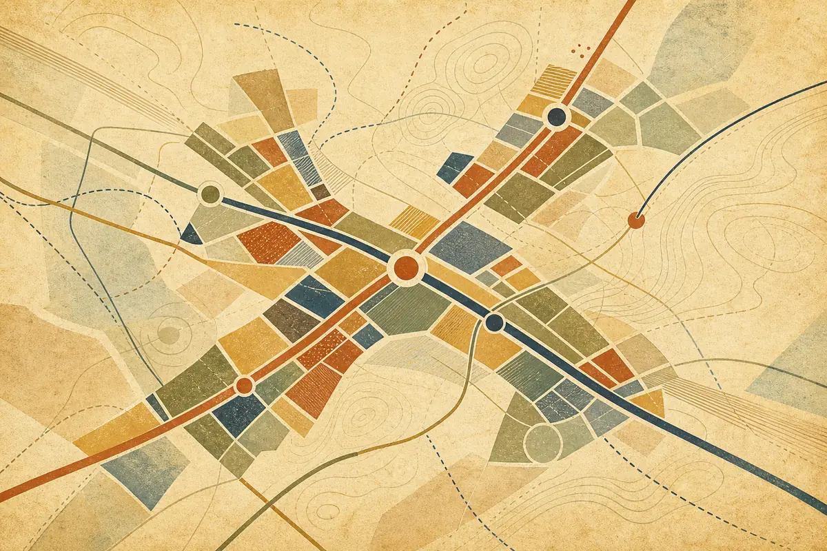 Abstract illustrated map composition for Newcastle, United Kingdom