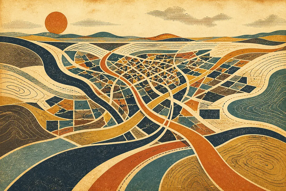 Abstract illustrated map composition for Newport, United Kingdom