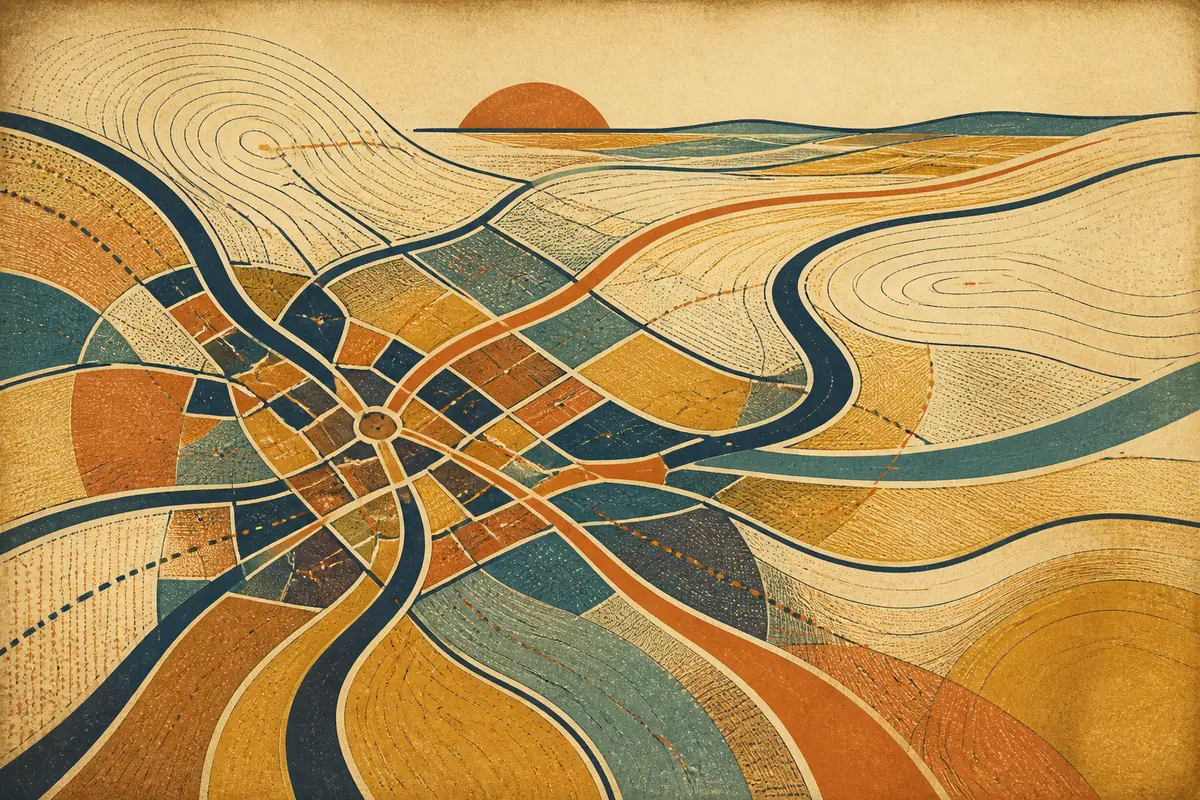 Abstract illustrated map composition for Norwich, United Kingdom
