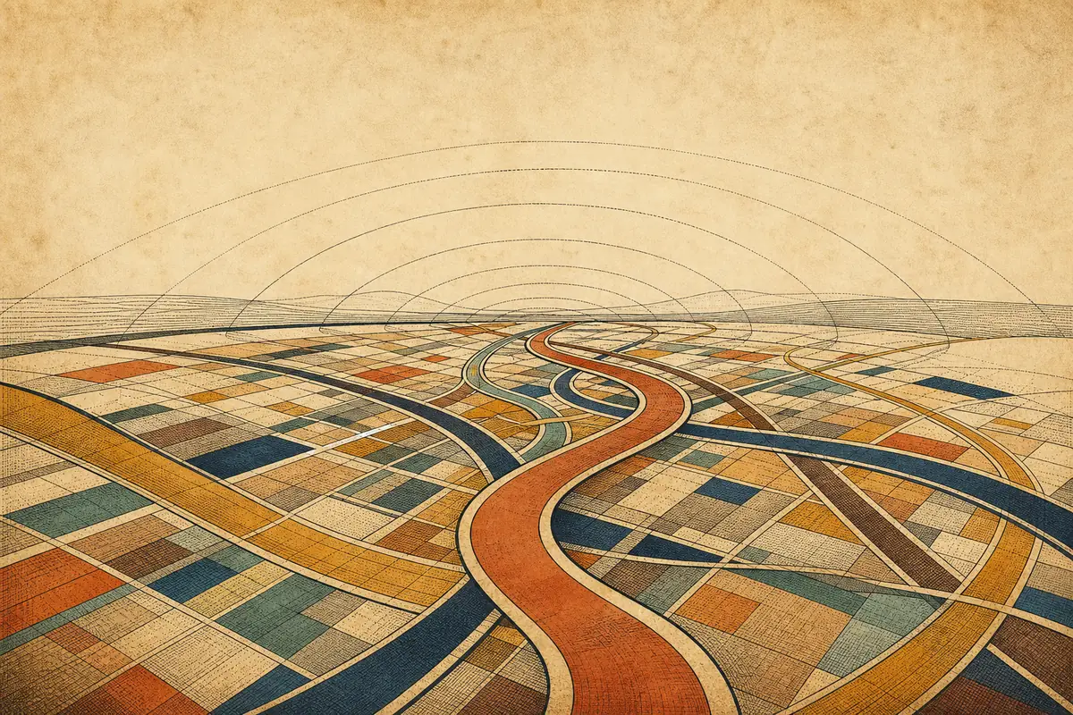 Abstract illustrated map composition for Oxford, United Kingdom