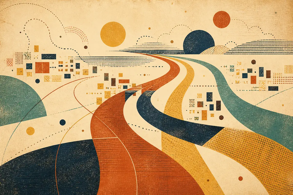 Abstract illustrated map composition for Royal Leamington Spa, United Kingdom