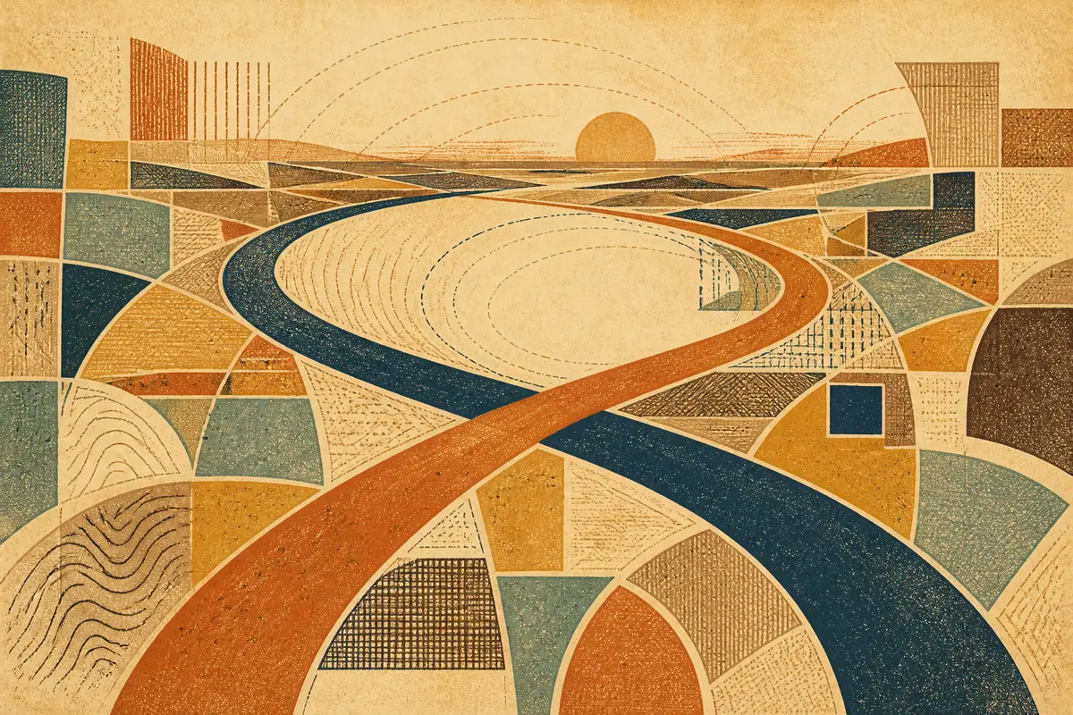 Abstract illustrated map composition for Rugby, United Kingdom