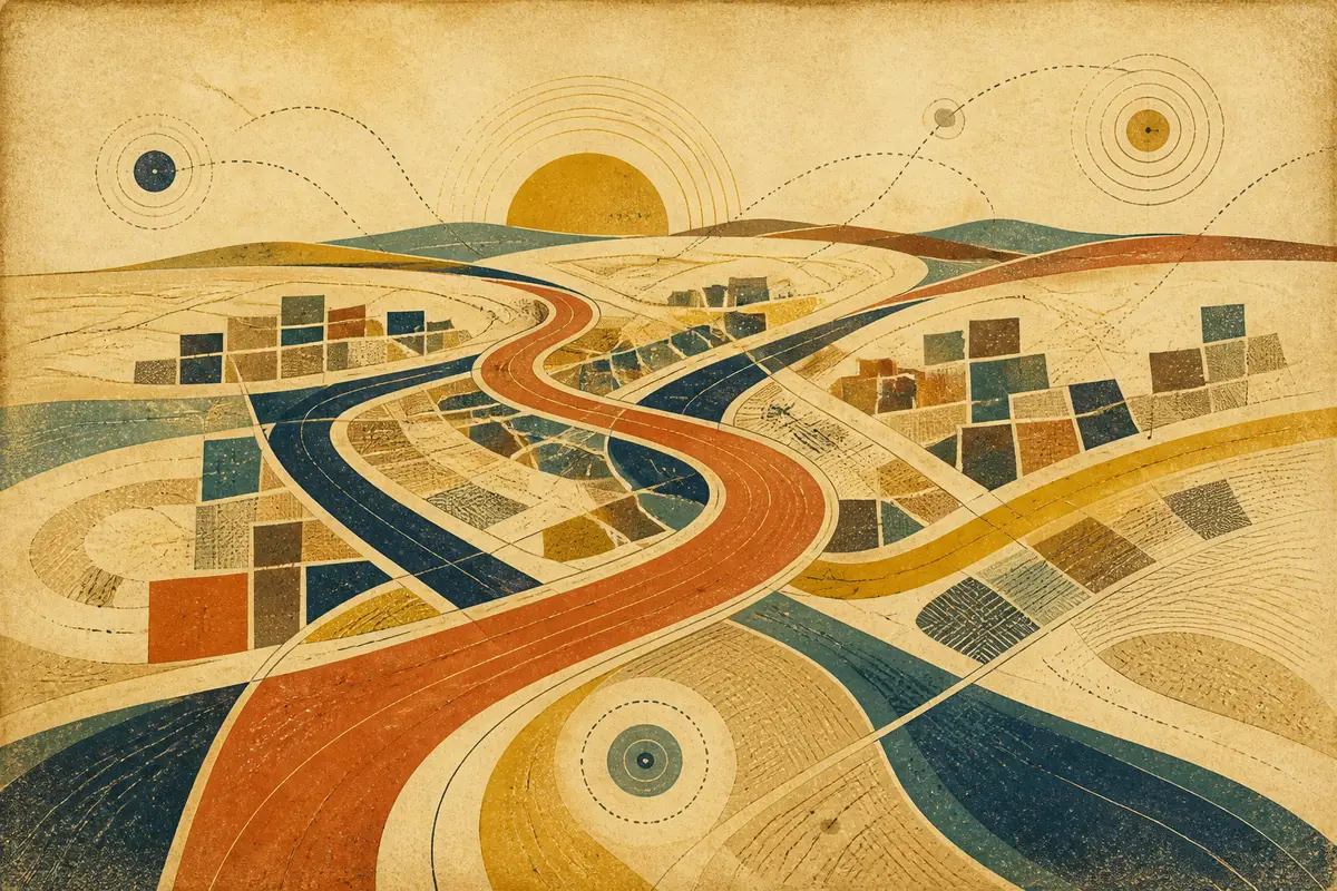 Abstract illustrated map composition for Shrewsbury, United Kingdom