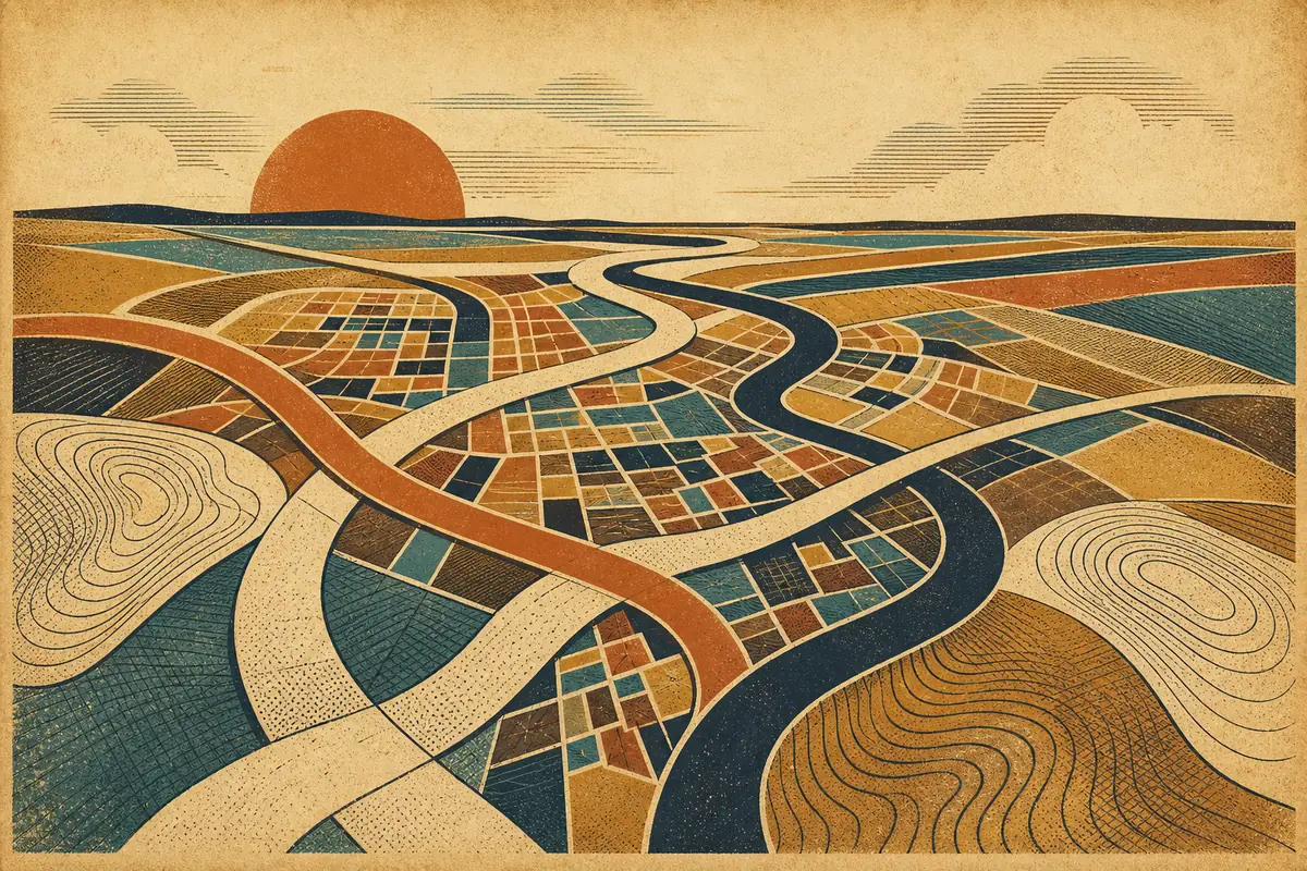 Abstract illustrated map composition for Southall, United Kingdom
