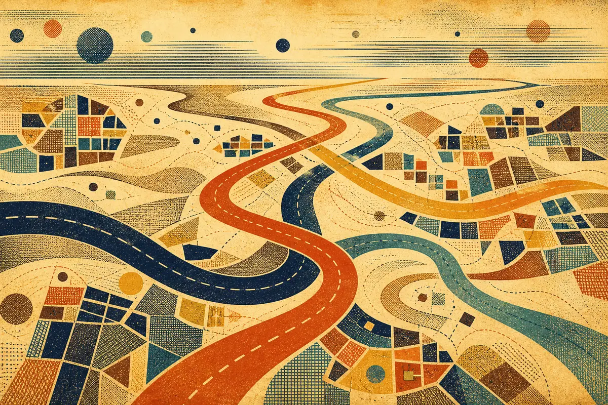 Abstract illustrated map composition for Stretford, United Kingdom