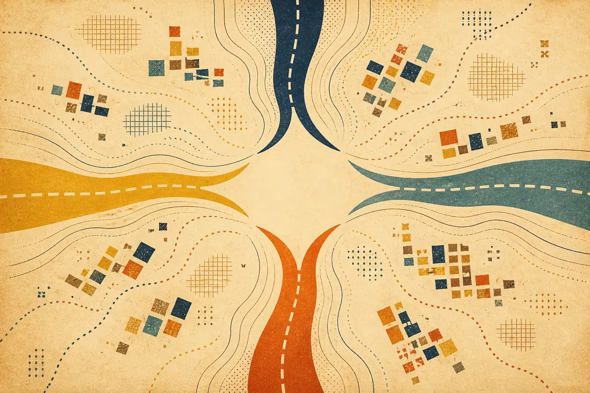 Abstract illustrated map composition for Surbiton, United Kingdom