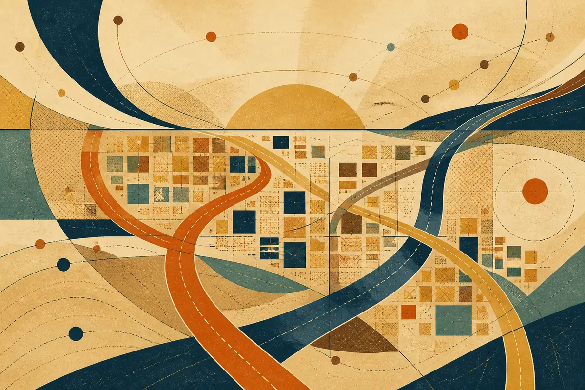 Abstract illustrated map composition for Sutton in Ashfield, United Kingdom