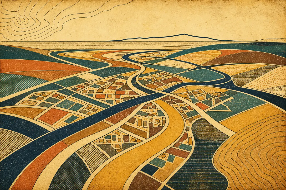 Abstract illustrated map composition for Telford, United Kingdom