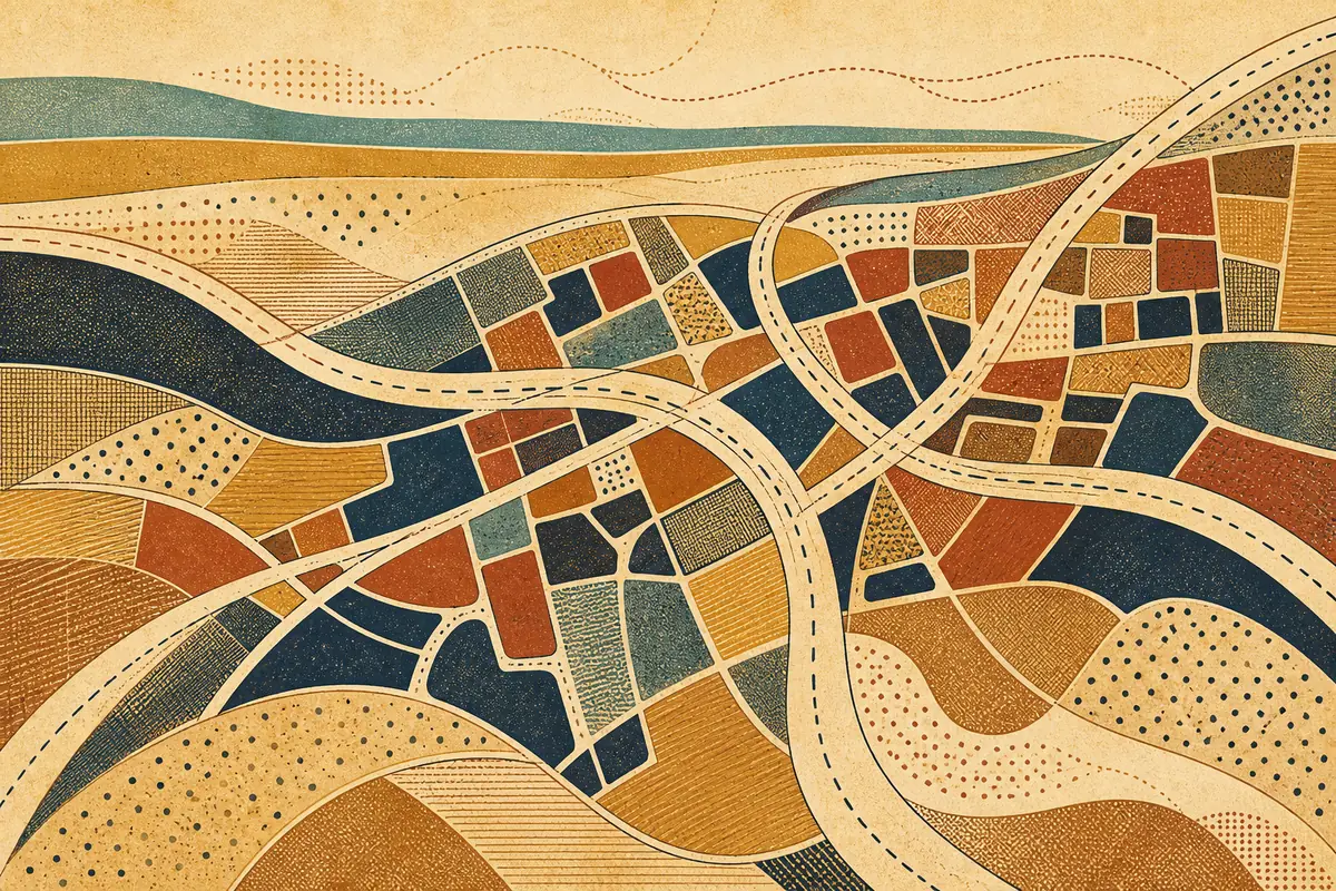 Abstract illustrated map composition for Tipton, United Kingdom