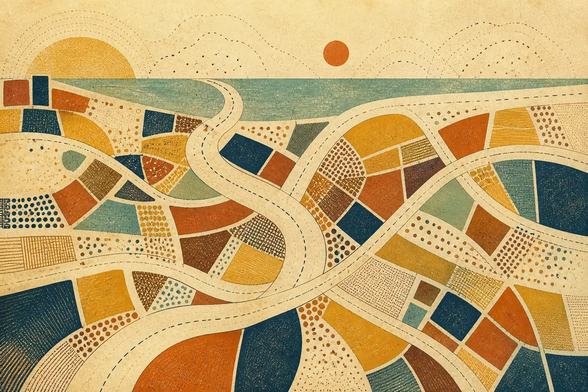 Abstract illustrated map composition for Tonbridge, United Kingdom