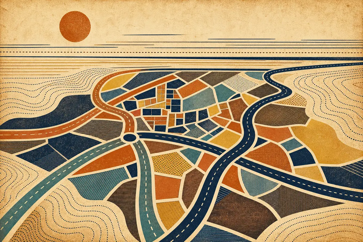 Abstract illustrated map composition for Tynemouth, United Kingdom