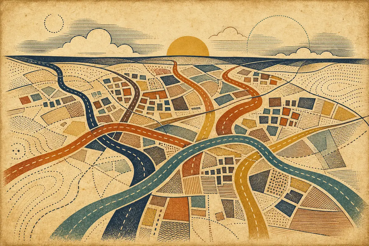 Abstract illustrated map composition for Uxbridge, United Kingdom