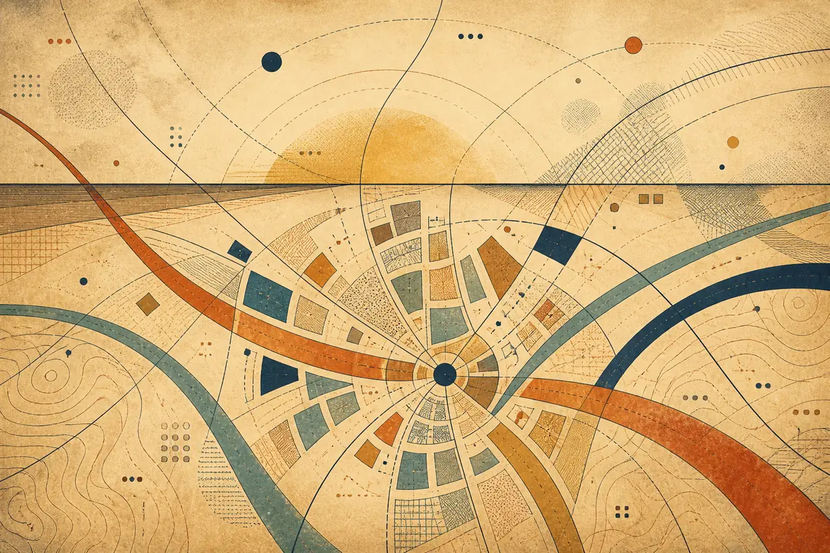 Abstract illustrated map composition for Walton upon Thames, United Kingdom