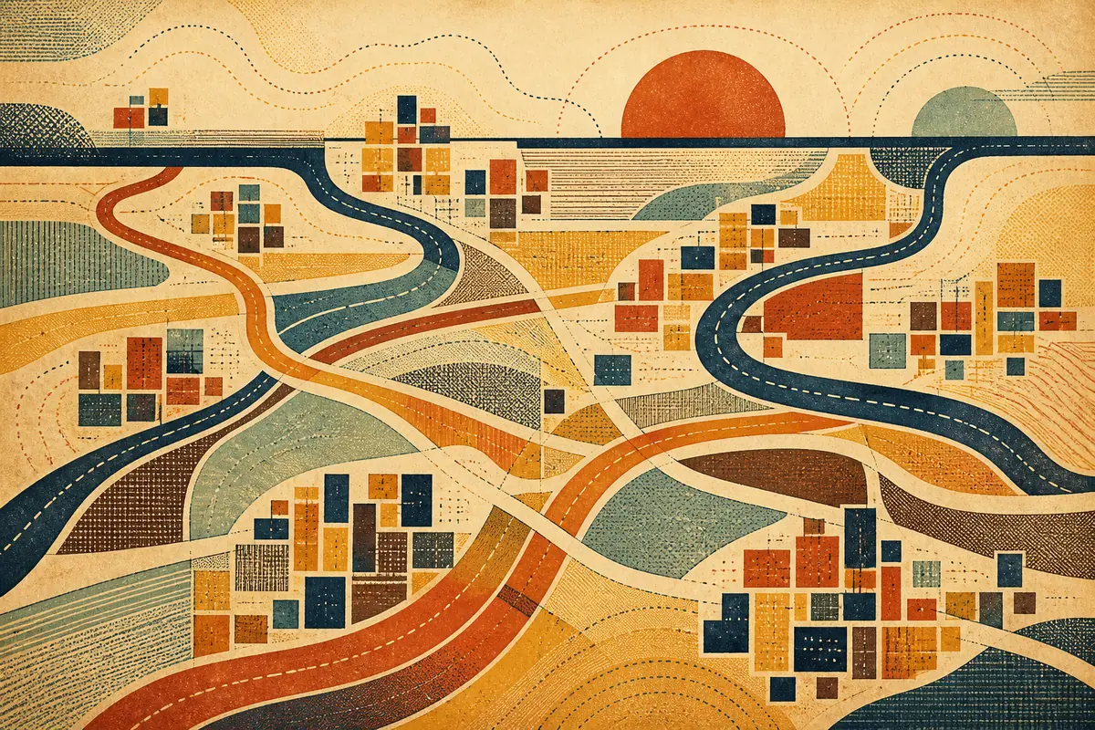 Abstract illustrated map composition for West Bridgford, United Kingdom