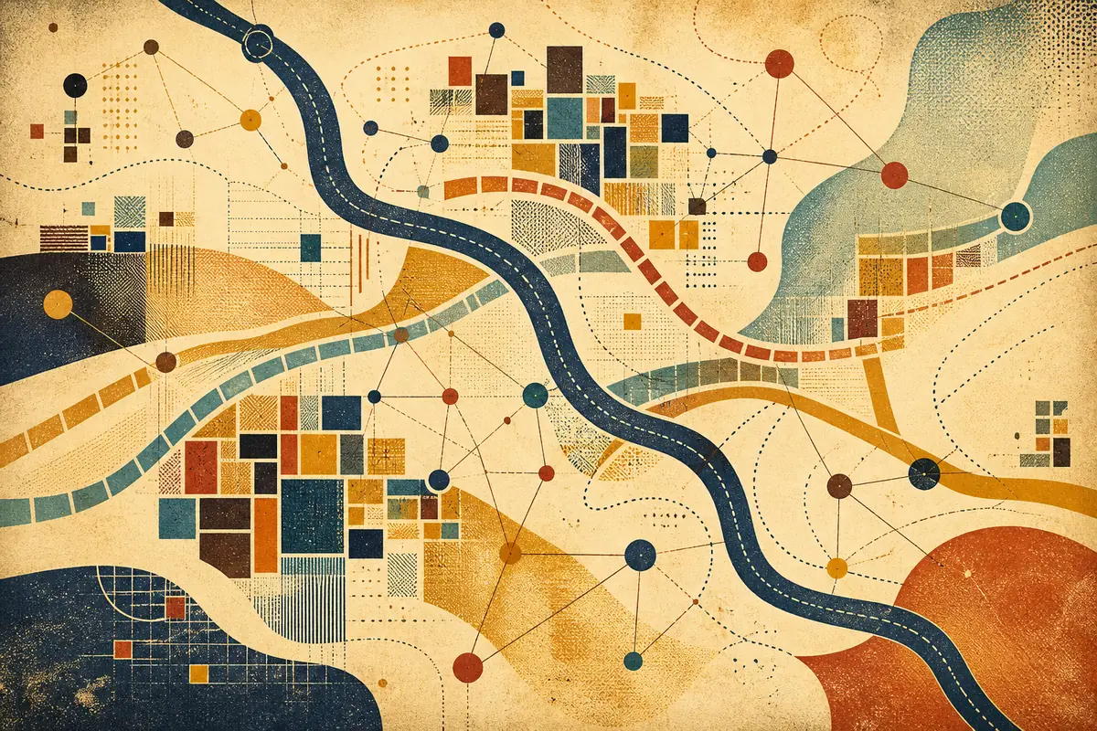 Abstract illustrated map composition for West Molesey, United Kingdom