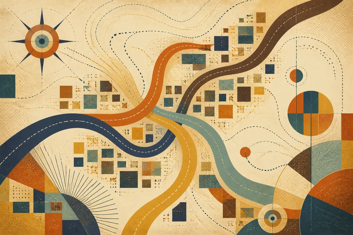 Abstract illustrated map composition for Whitley Bay, United Kingdom