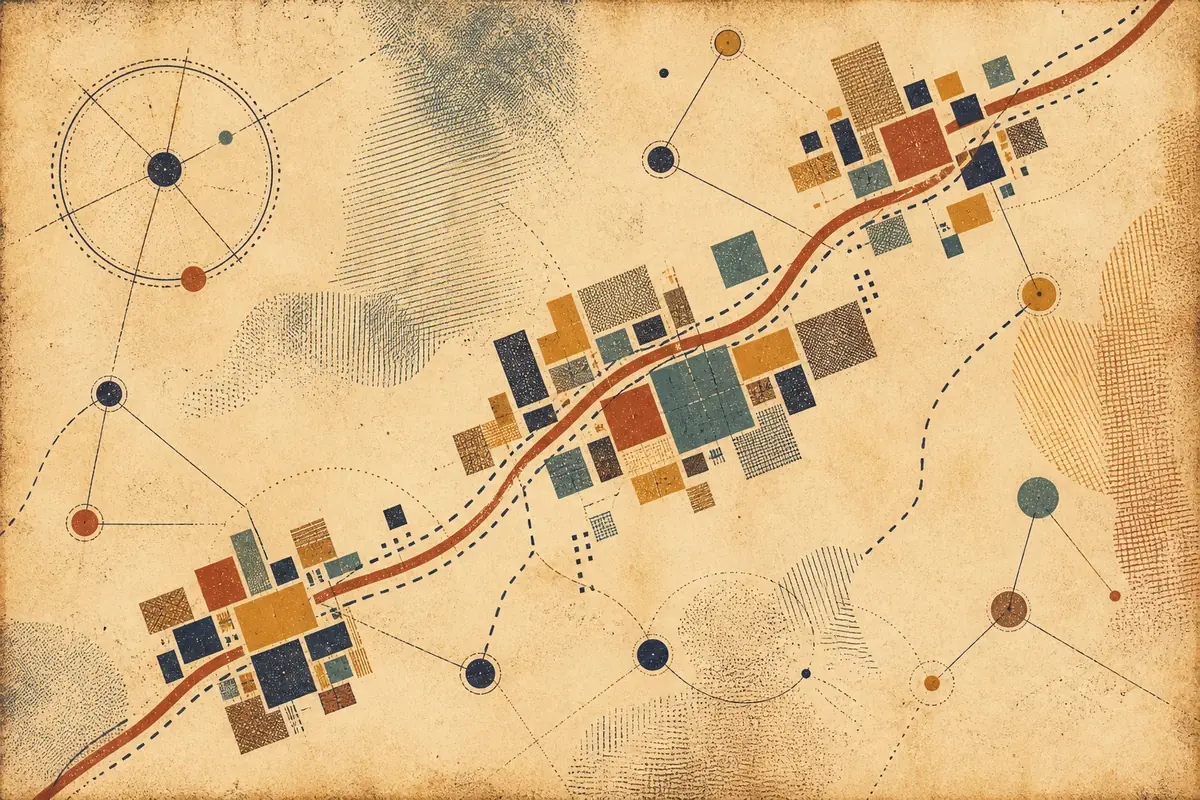 Abstract illustrated map composition for Wigston Magna, United Kingdom