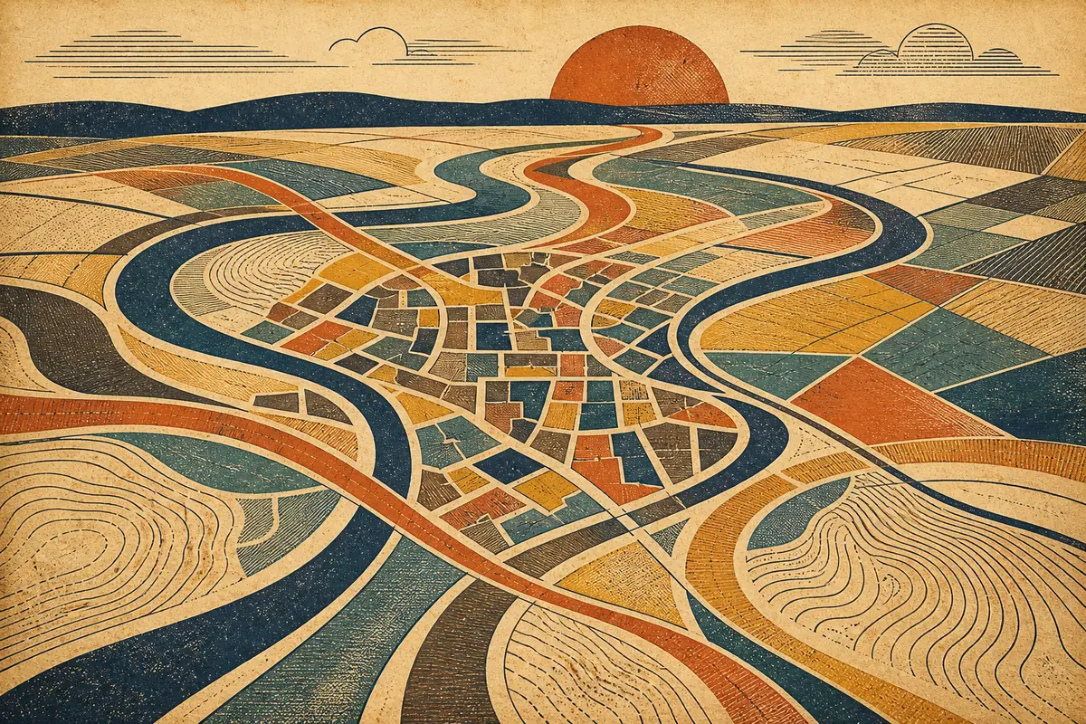 Abstract illustrated map composition for Worcester, United Kingdom