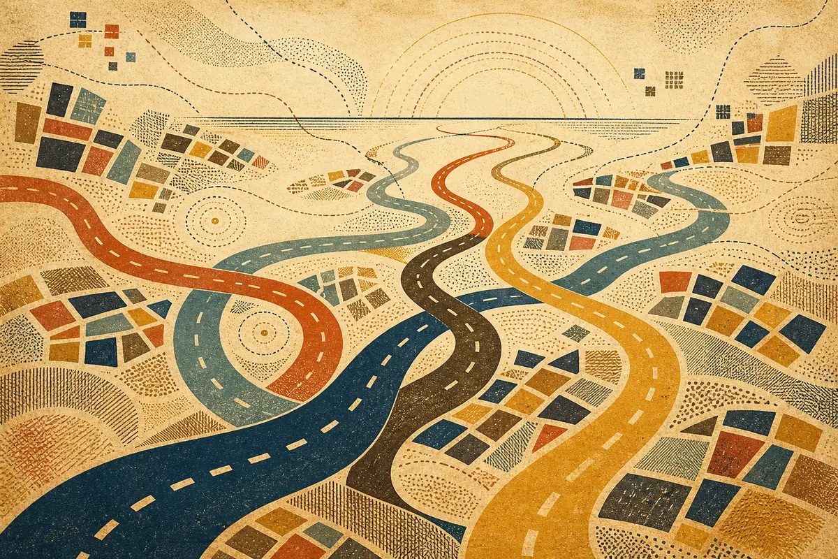 Abstract illustrated map composition for Worksop, United Kingdom