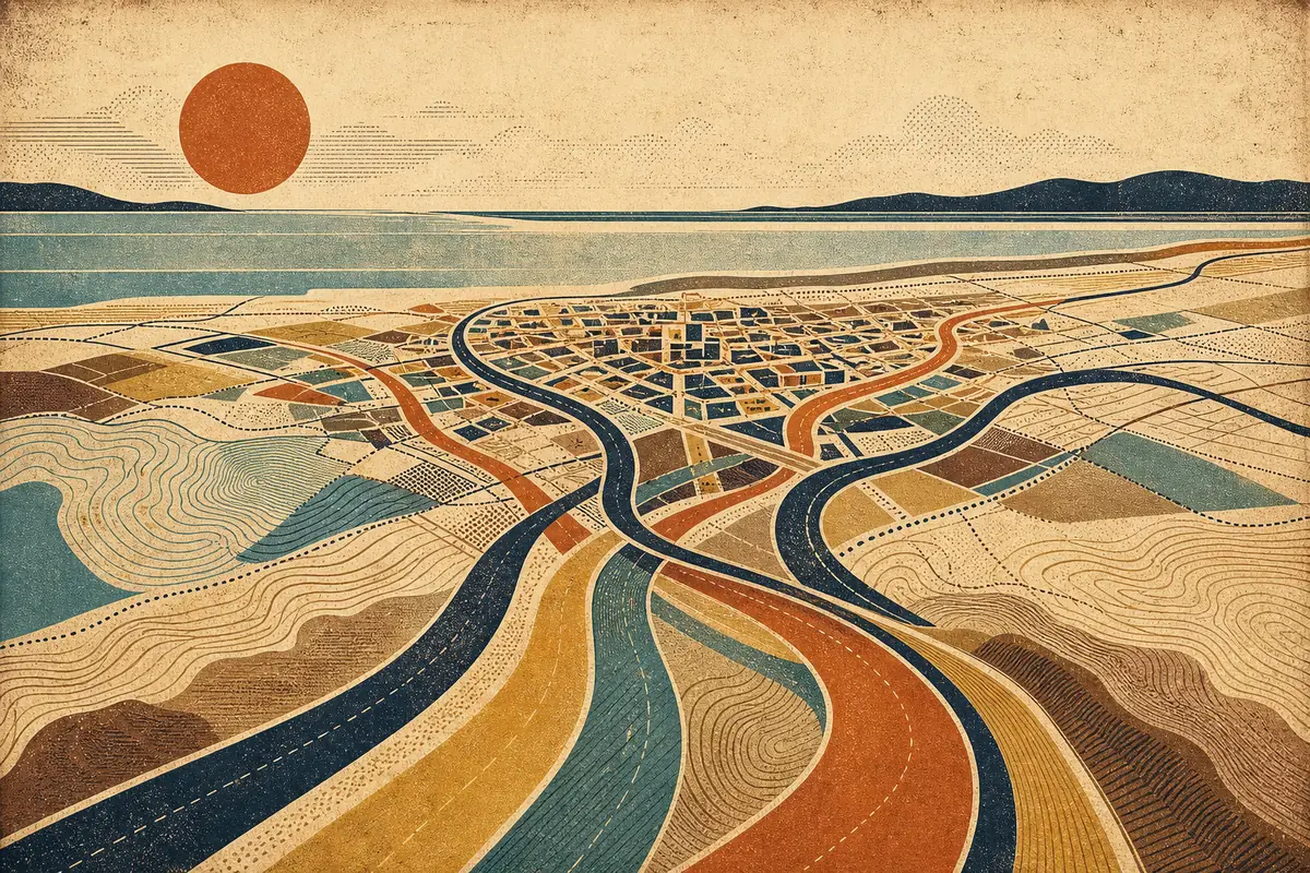 Abstract illustrated map composition for Worthing, United Kingdom