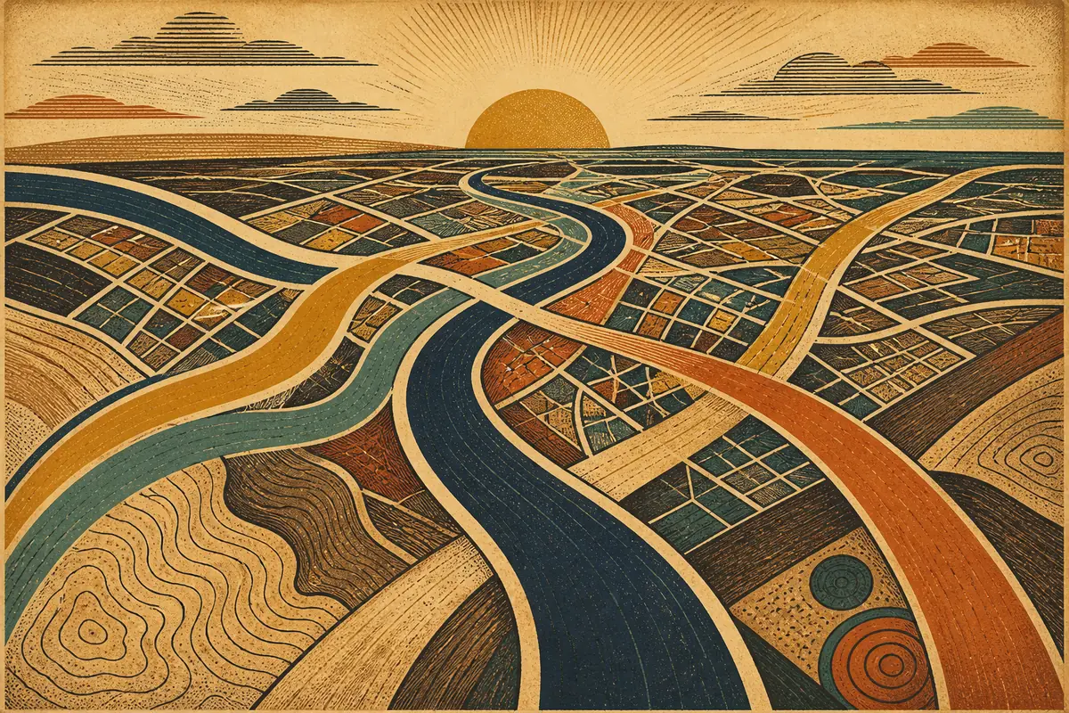 Abstract illustrated map composition for Wythenshawe, United Kingdom